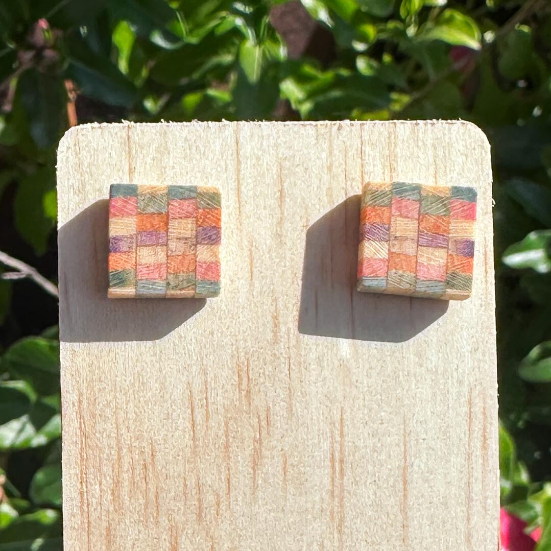 Confetti Pixel - Square Timber Stud Earring
