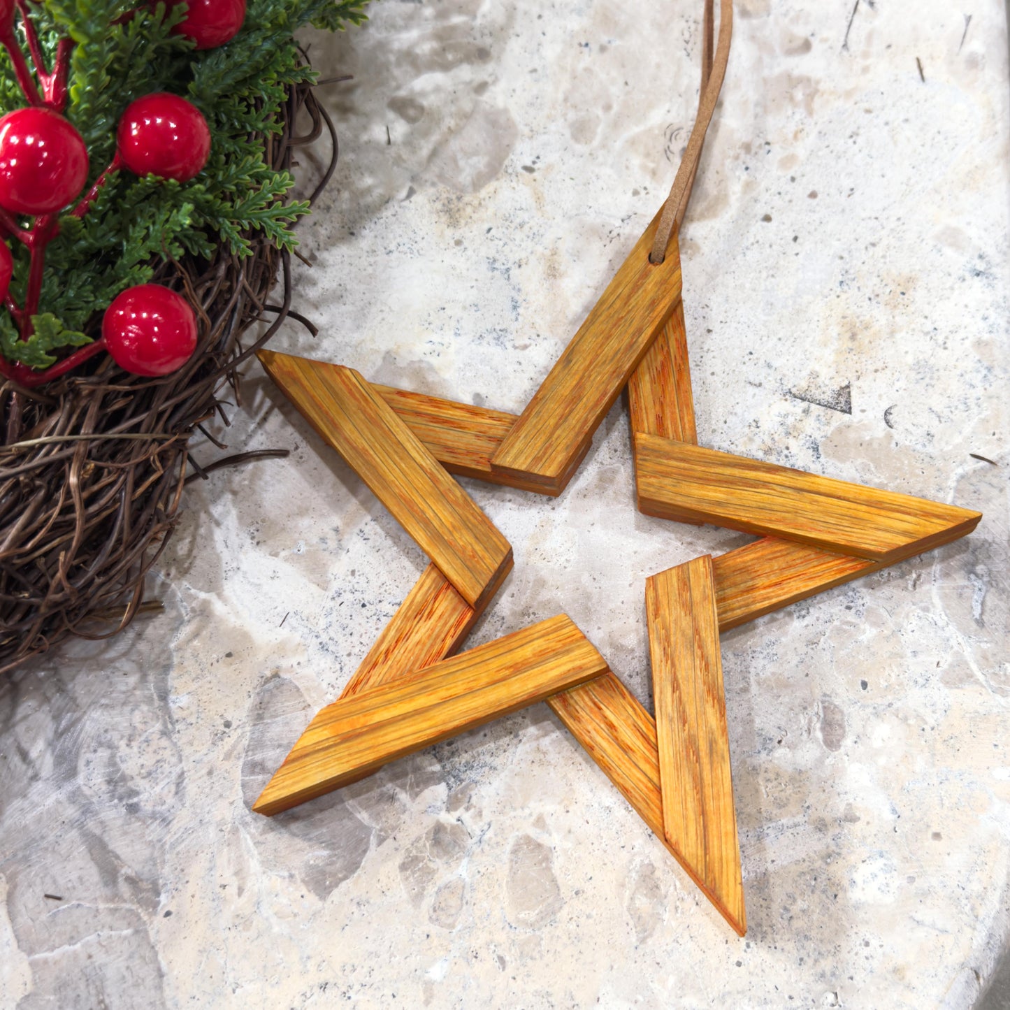 White Oak Star Hanging Christmas Decoration - Coloured