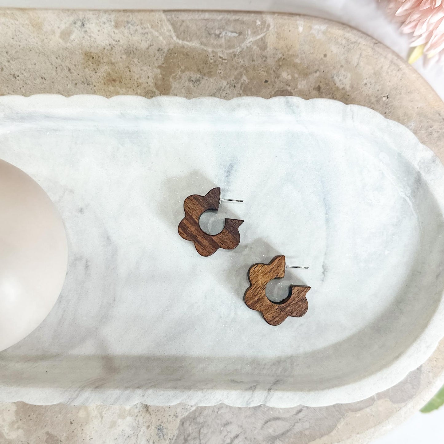 Bloom Burst Chunky Timber Hoops - Tassie Blackwood