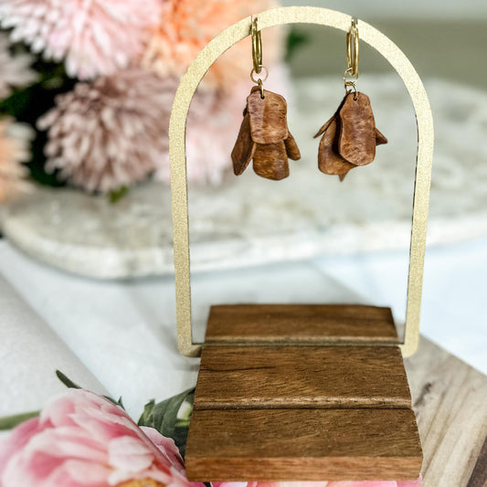 Rose Petal Cluster Timber Dangles - Burl