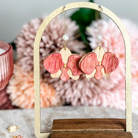 Orchid Statement Timber Dangles - Pink Maple