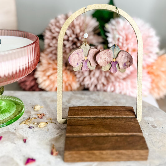 Orchid Statement Timber Dangles - Purple Maple