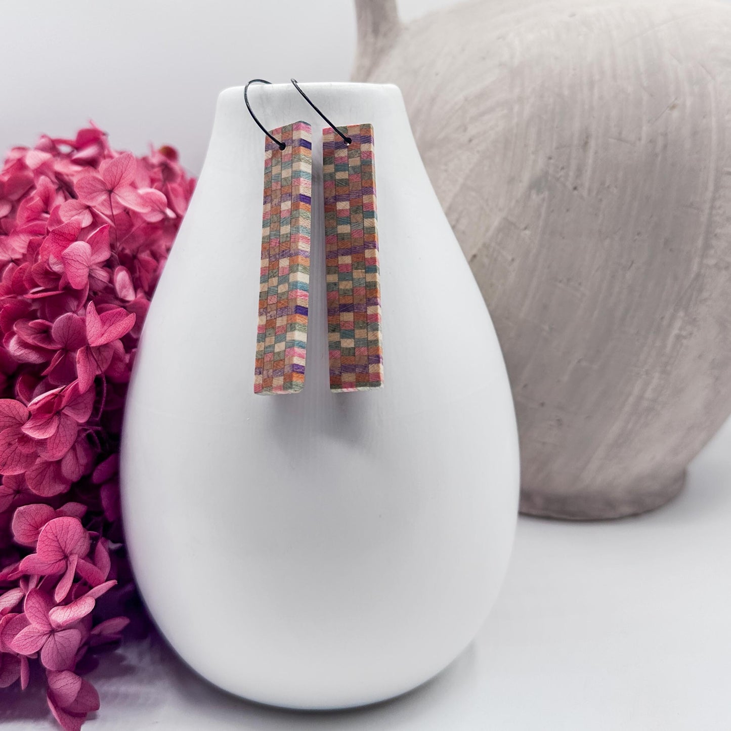 Confetti Pixel - Block Large Timber Dangle Earrings