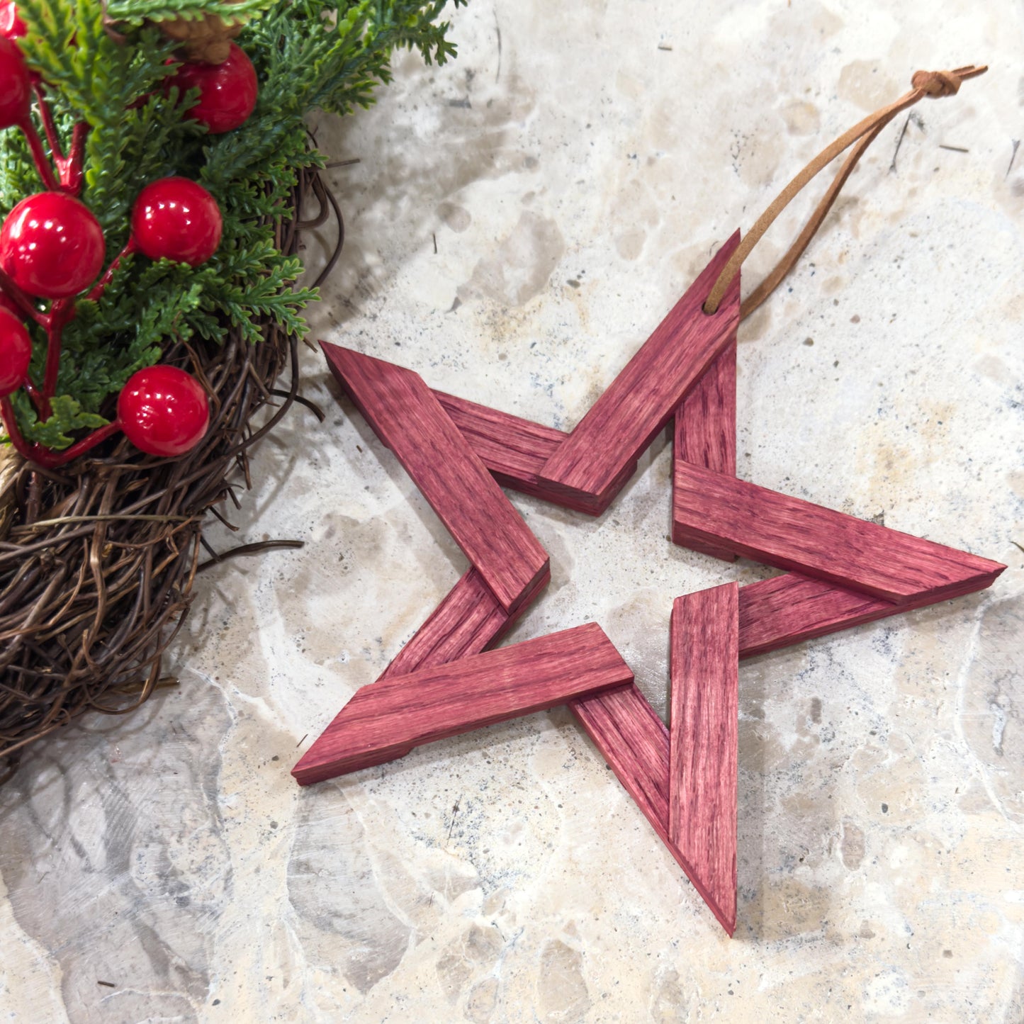 White Oak Star Hanging Christmas Decoration - Coloured