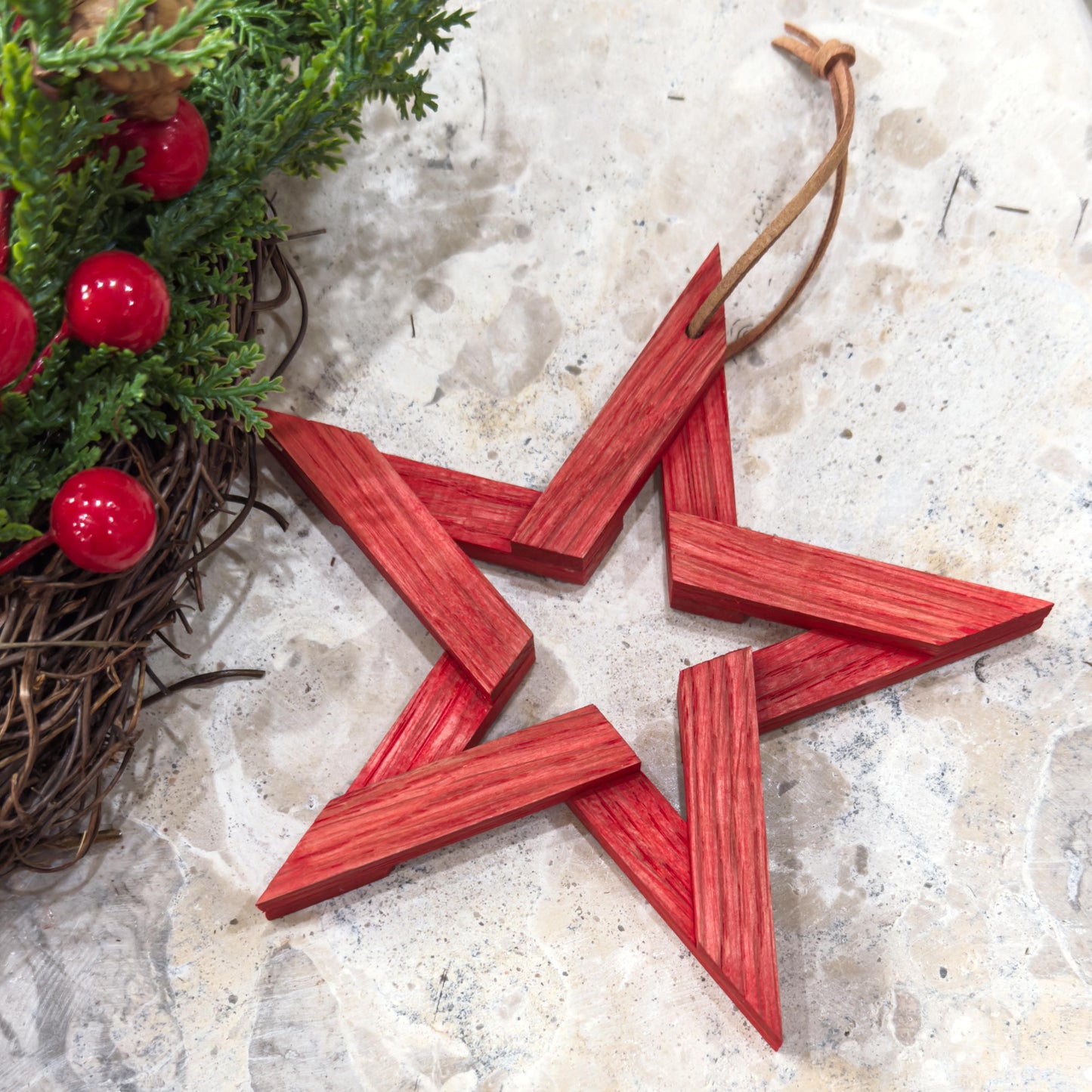 White Oak Star Hanging Christmas Decoration - Coloured