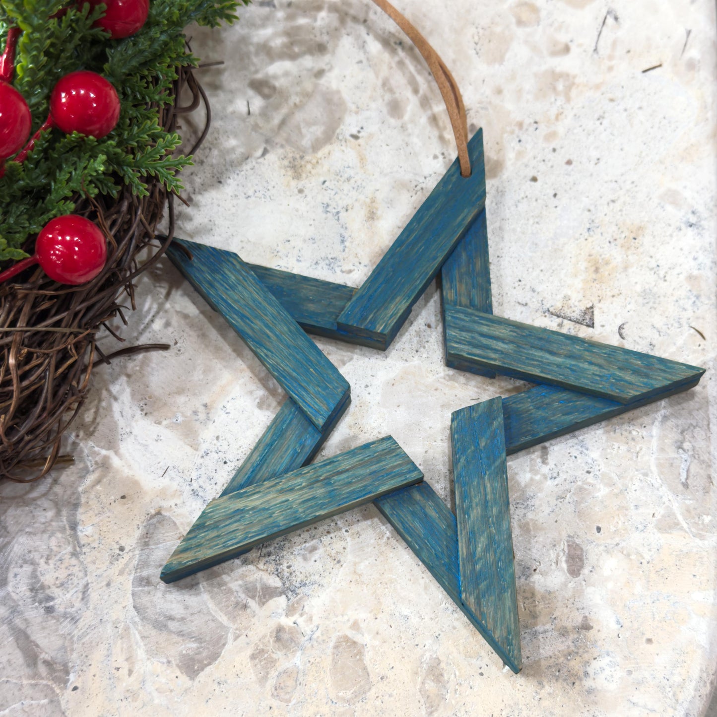White Oak Star Hanging Christmas Decoration - Coloured