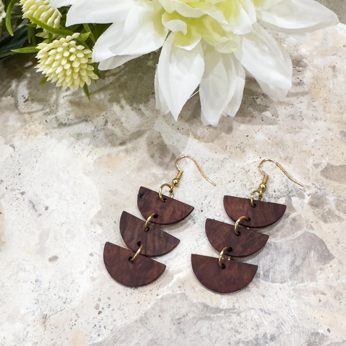 Bushland Crescents Timber Earring Dangles - Red Mallee Burl