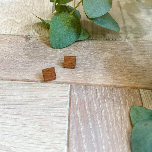 The Square Stud Timber Earrings - Brushbox