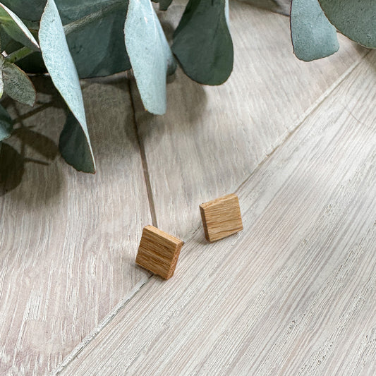 The Square Stud Timber Earrings - White Oak