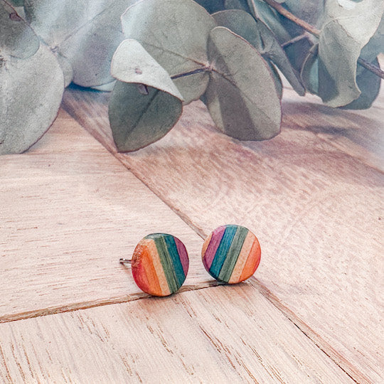 The Circle Stud Timber Earrings - Confetti Birch