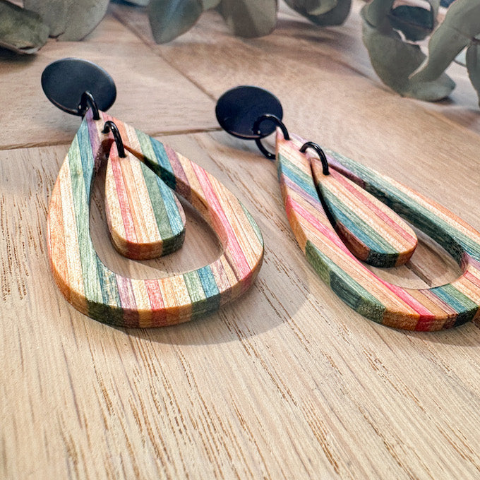 The Cut-Out Teardrop Dangle Timber Earrings - Confetti Birch