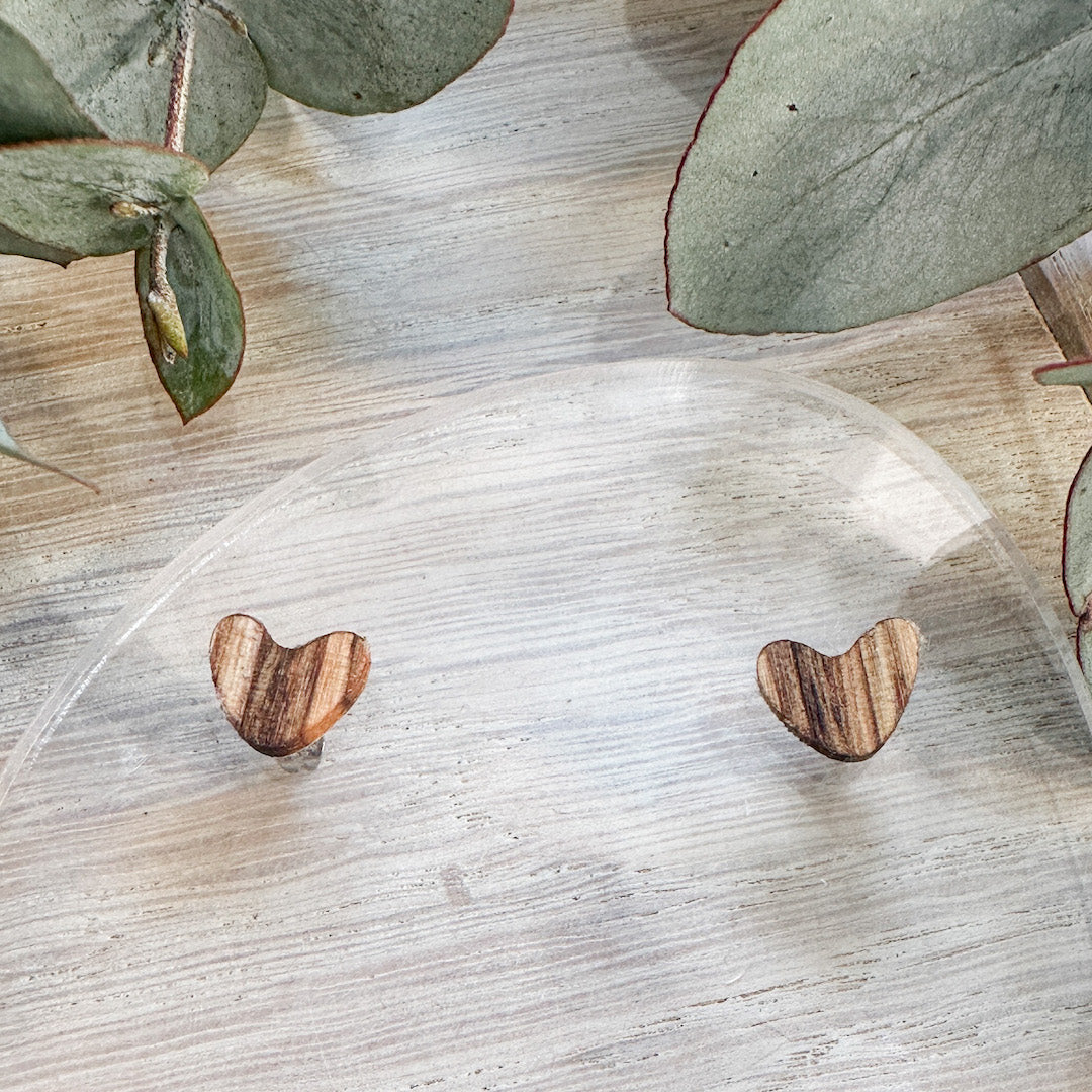 The Heart Stud Timber Earrings - Mixed Hardwood