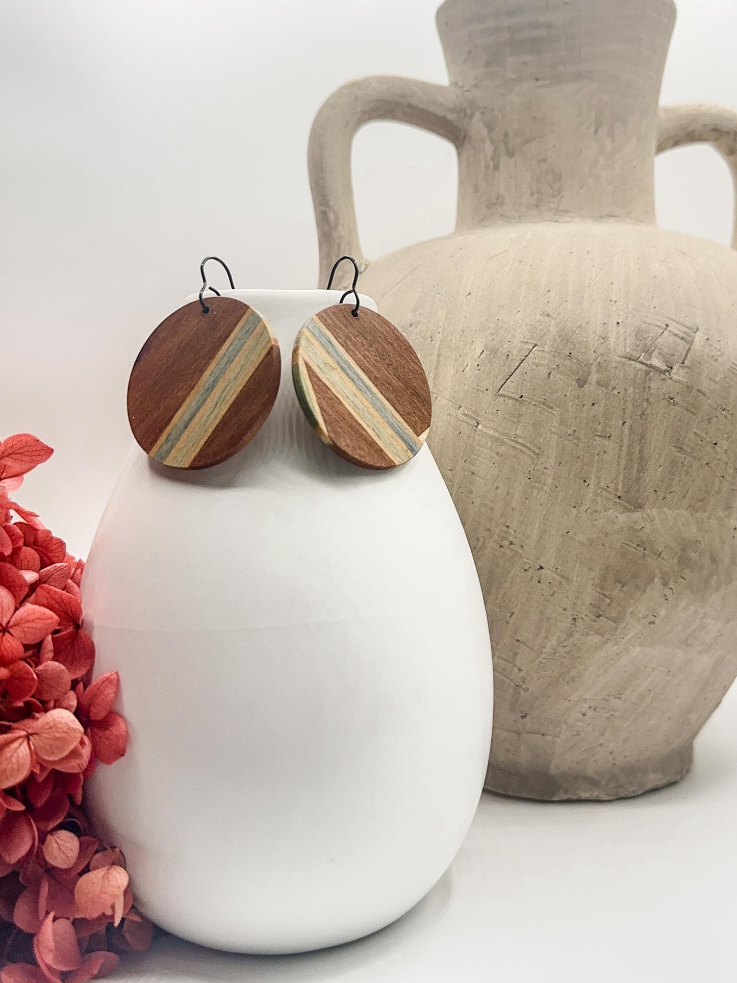 Abstract Circle Timber Dangle Earrings - Mixed Confetti PIxels