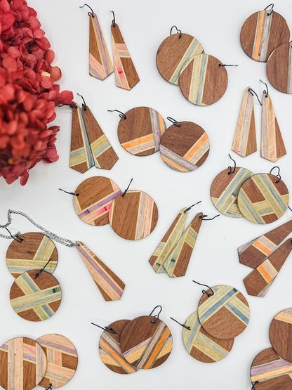 Abstract Circle Timber Dangle Earrings - Mixed Confetti PIxels