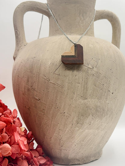 Art Deco Heart Timber Pendant & Necklace