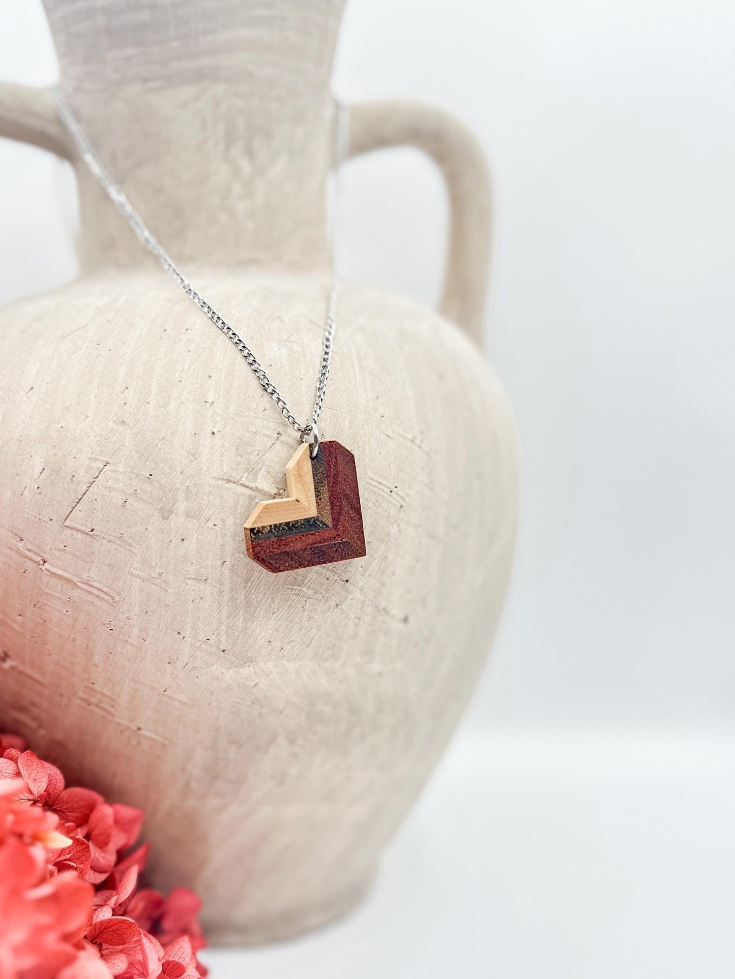 Art Deco Heart Timber Pendant & Necklace