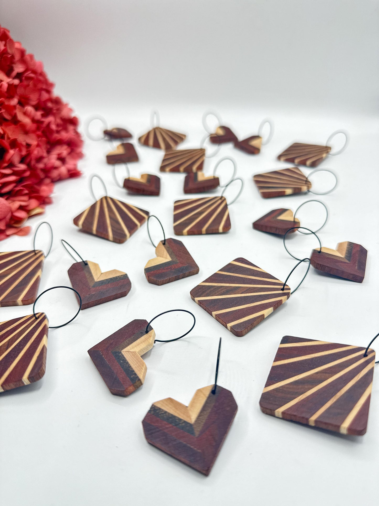 Art Deco Heart Timber Dangle Earrings