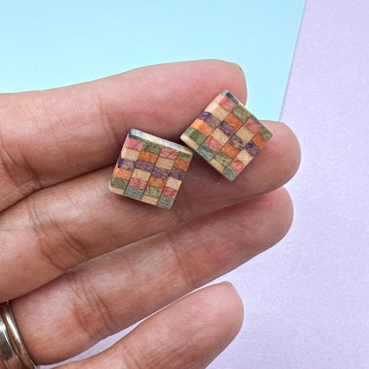 Confetti Pixel -  Square Timber Stud Earring