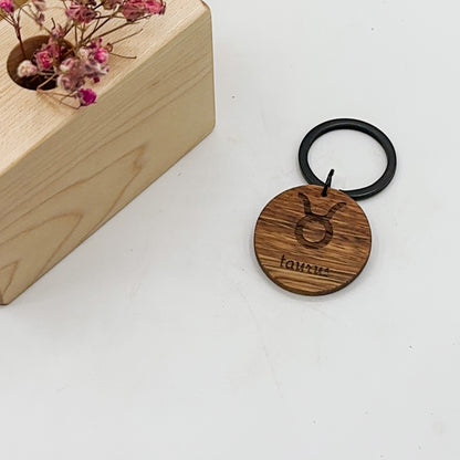 Zodiac Timber Keyrings - Spotted Gum