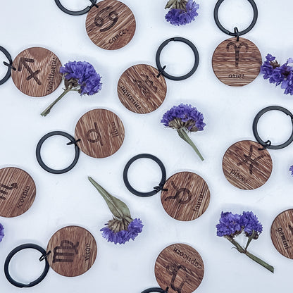 Zodiac Timber Keyrings - Spotted Gum