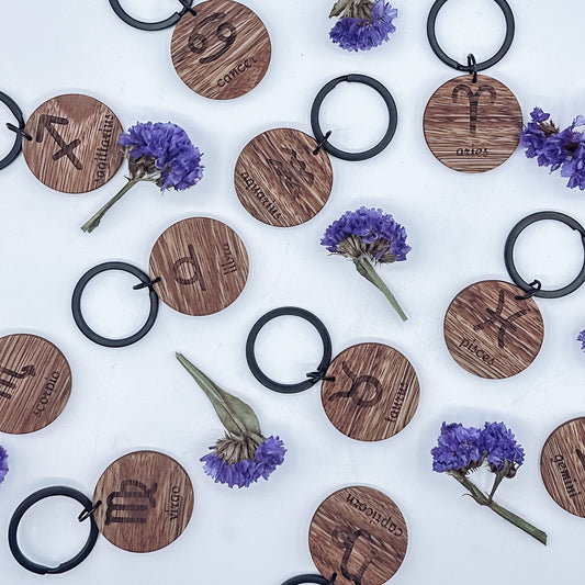 Zodiac Timber Keyrings - Spotted Gum