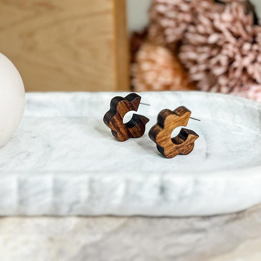 Bloom Burst Chunky Timber Hoops - Tassie Blackwood