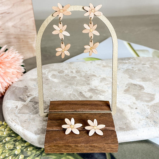 Daisy Chain Timber Dangles - White