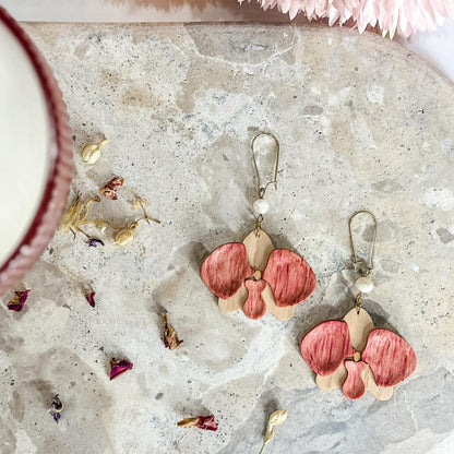 Orchid Statement Timber Dangles - Pink Maple