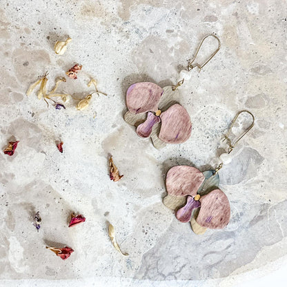 Orchid Statement Timber Dangles - Purple Maple