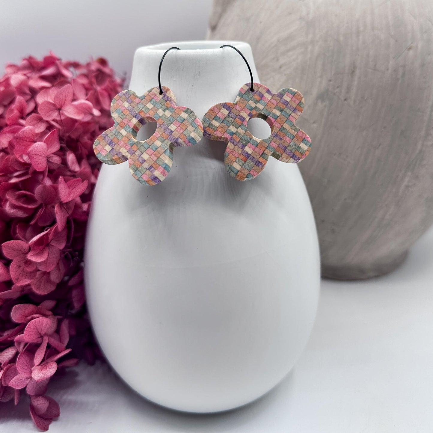 Confetti Pixel - Wonky Flower Timber Dangle