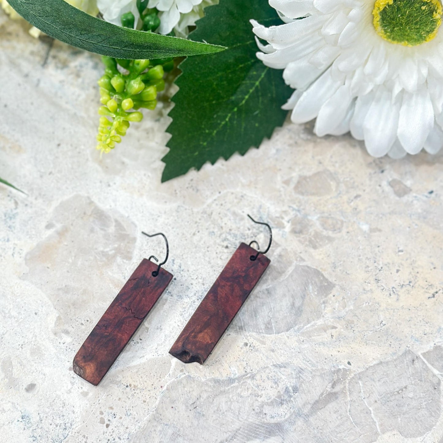 Bar Timber Earring Dangles - Red Mallee Burl with Live Edge
