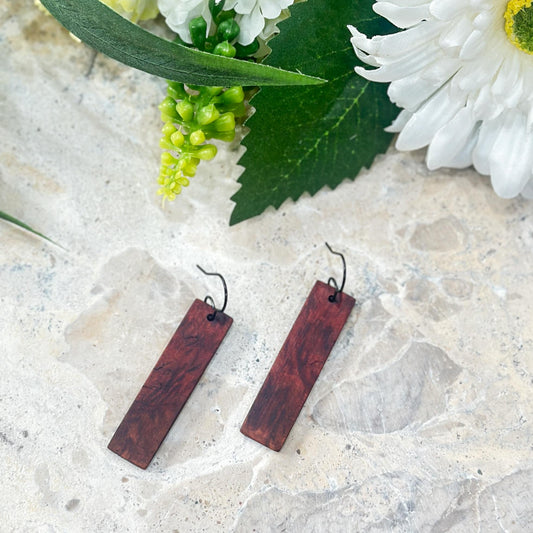 Bar Timber Earring Dangles - Red Mallee Burl