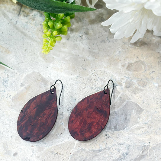 Drop Timber Earring Dangles - Red Mallee Burl