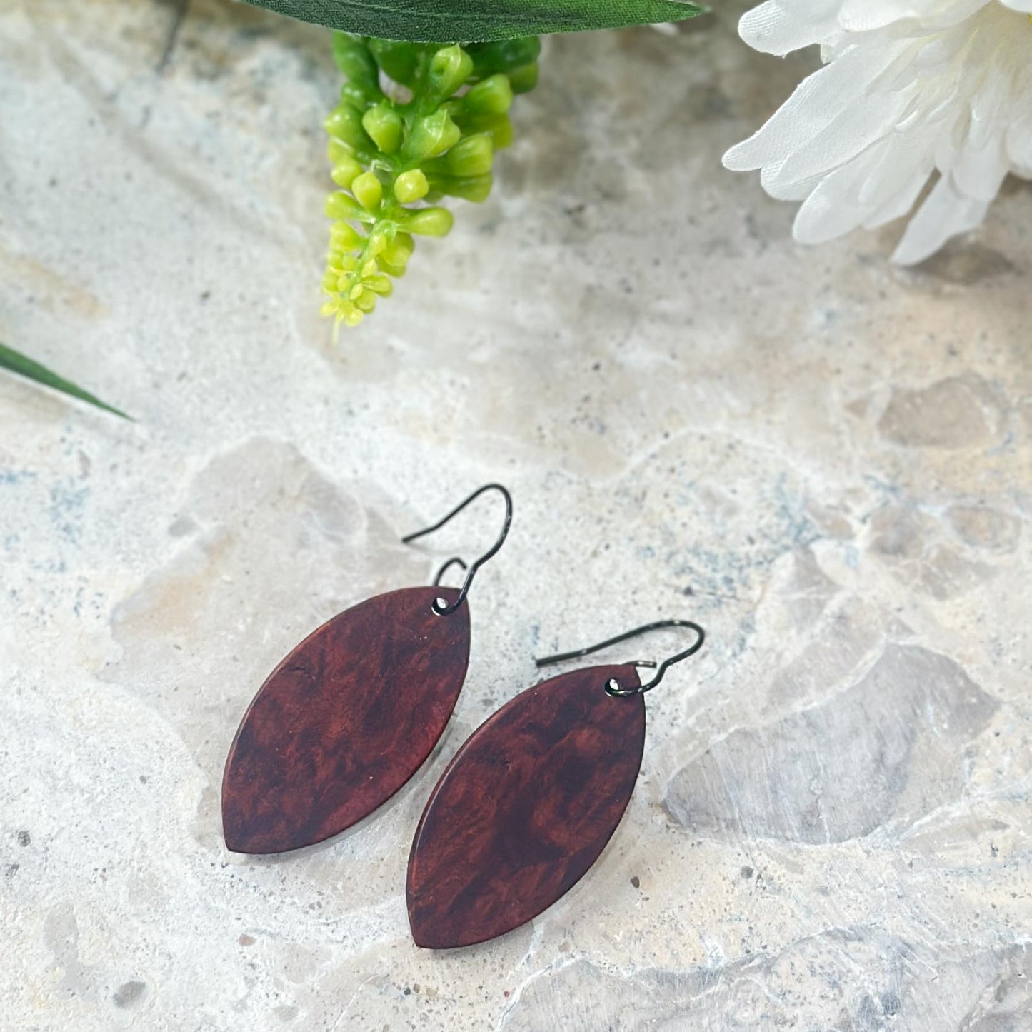 Leaf Timber Earring Dangles - Red Mallee Burl
