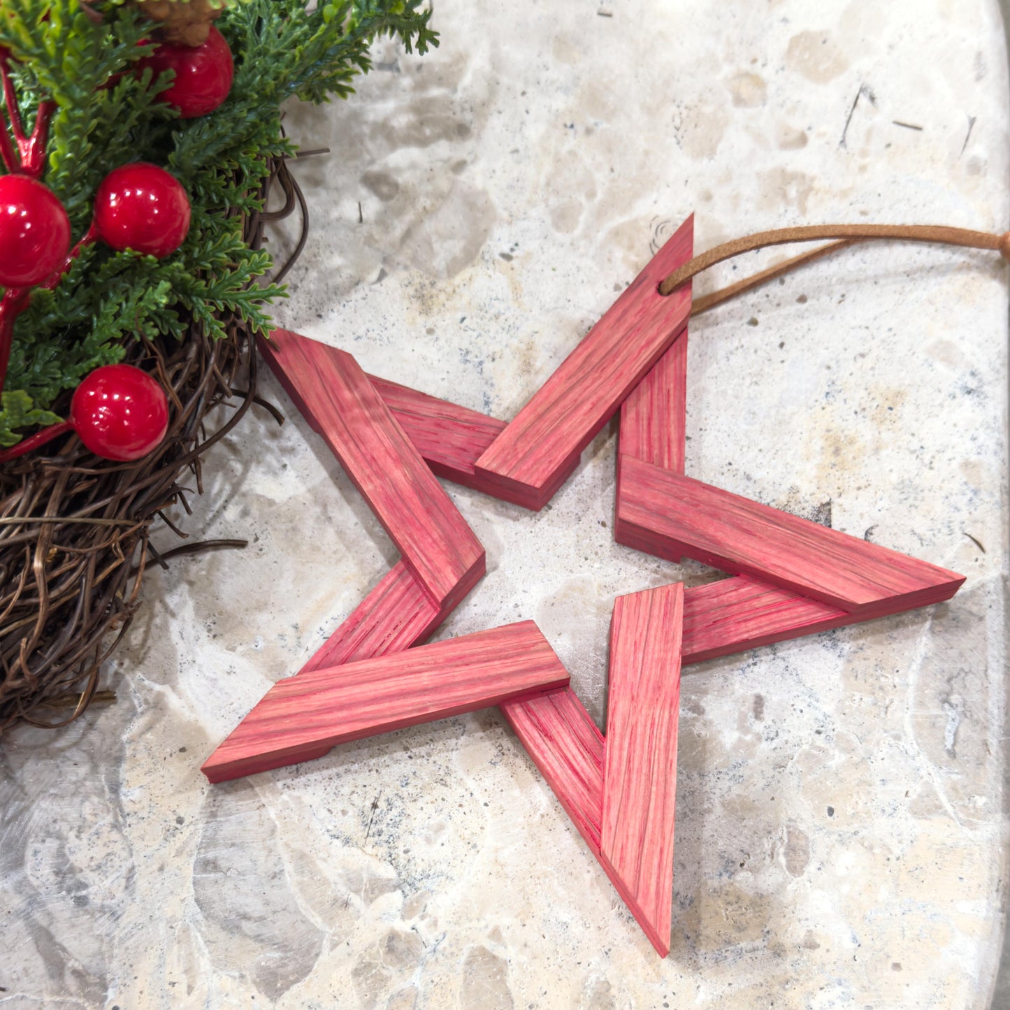 White Oak Star Hanging Christmas Decoration - Coloured