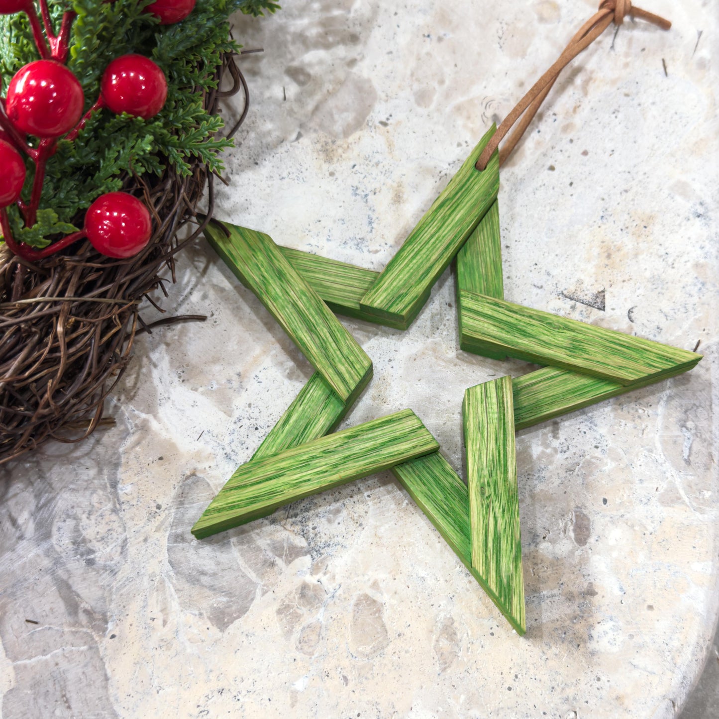 White Oak Star Hanging Christmas Decoration - Coloured