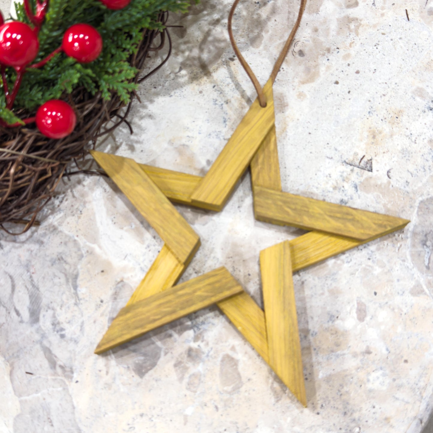 White Oak Star Hanging Christmas Decoration - Coloured