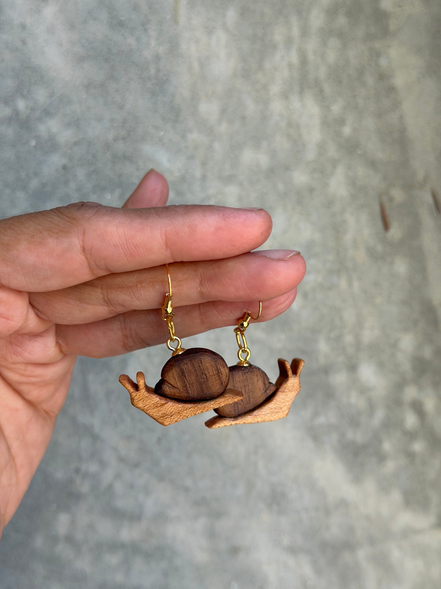 Walnut Snail Timber Dangle Earrings