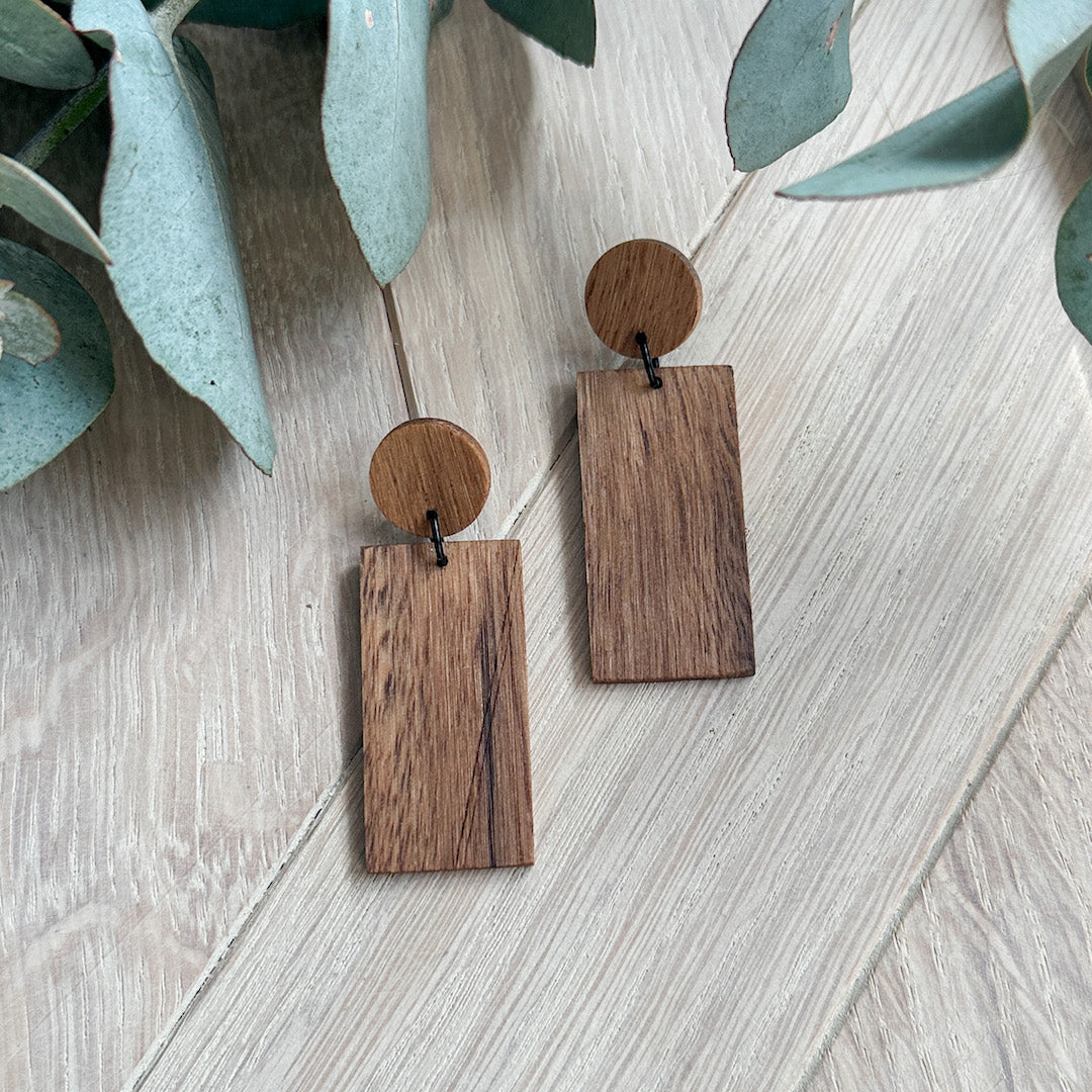 The Oblong Dangle Timber Earrings - Spotted Gum