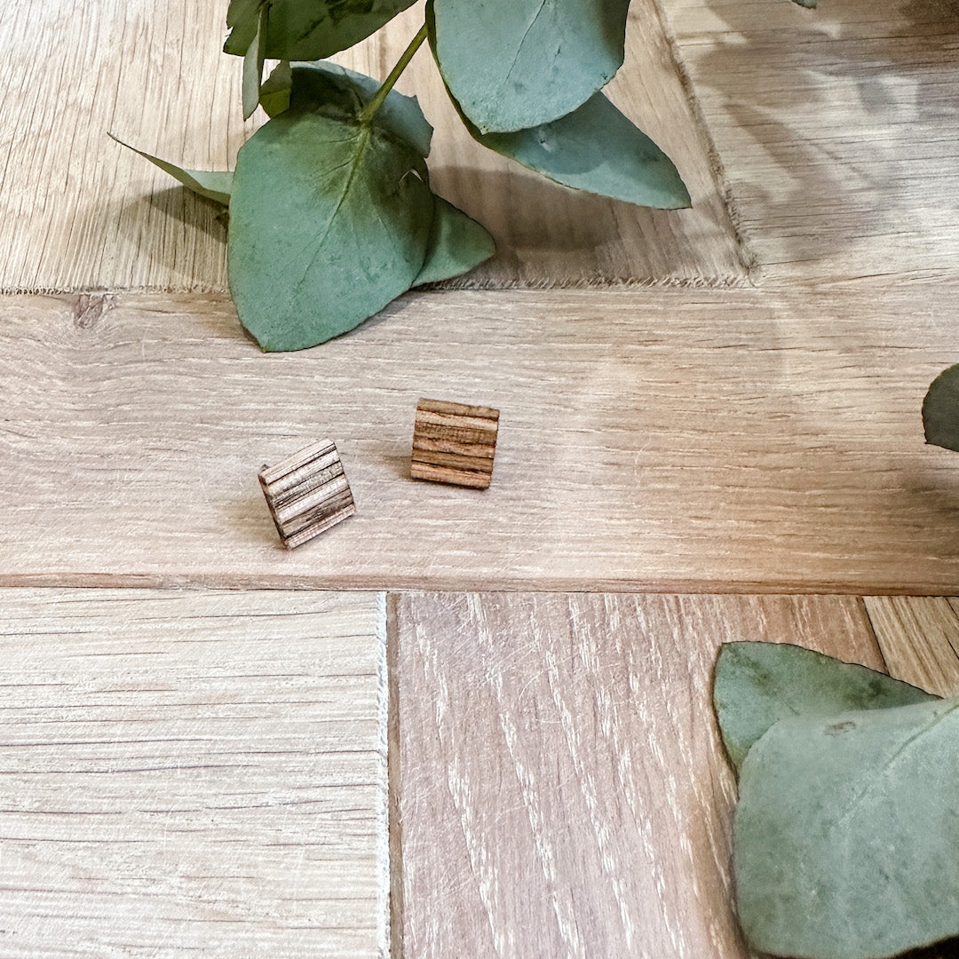 The Square Stud Timber Earrings - Mixed Hardwood