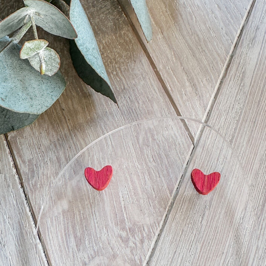 The Heart Stud Timber Earrings - Pink White Oak