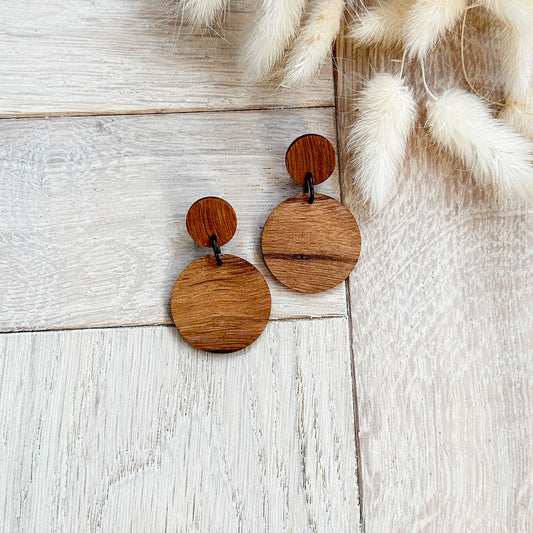 The Round Dangle Timber Earrings - Spotted Gum