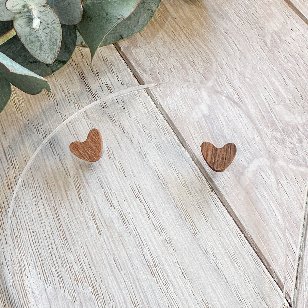 The Heart Stud Timber Earrings - Spotted Gum