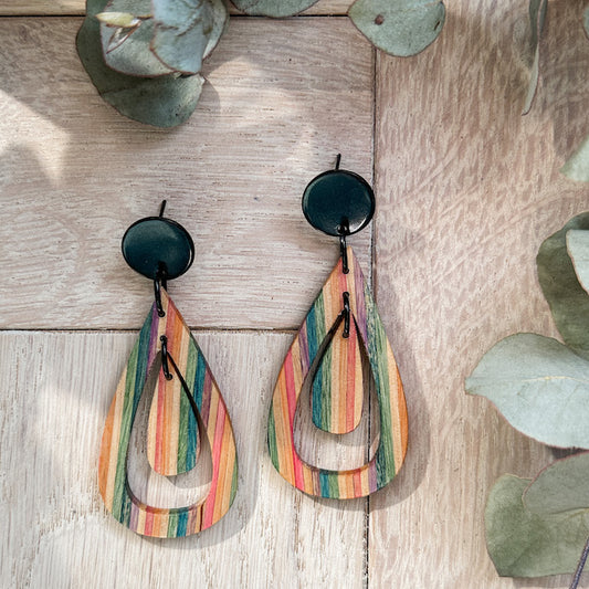 The Cut-Out Teardrop Dangle Timber Earrings - Confetti Birch