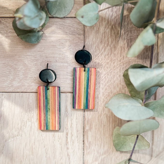 The Oblong Dangle Timber Earrings - Confetti Birch