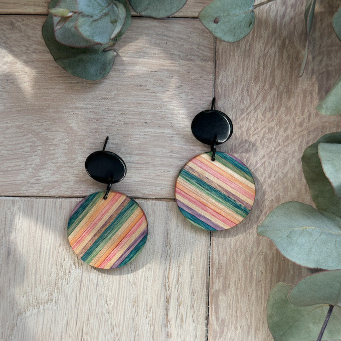 The Round Dangle Timber Earrings - Confetti Birch